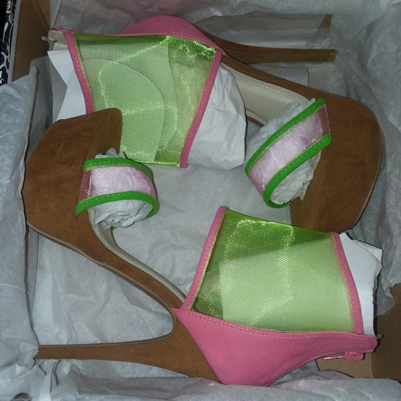 FIRM$ SHOE REPUBLIC COLORBLOCK MESH STILETTO HEELS - Picture 4 of 7